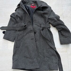 Anne Klein Black and White Pattered Trench Coat
